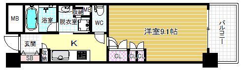 パークアクシス本町(1K/11階)の間取り写真