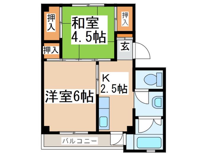 ビレッジハウス戸川2号棟(2K/4階)の間取り写真