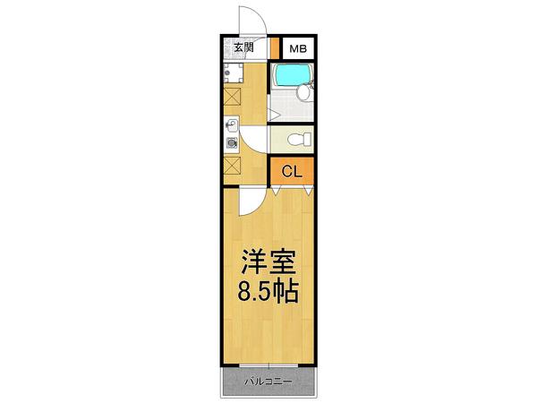 シャンブル甲東園(1K/3階)の間取り写真