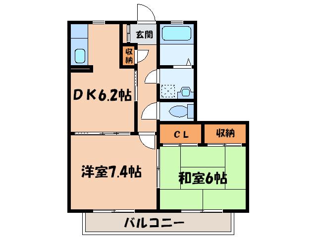フローラC棟(2DK/2階)の間取り写真