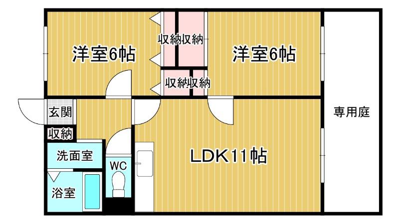 シャルマン萩(2LDK/1階)の間取り写真