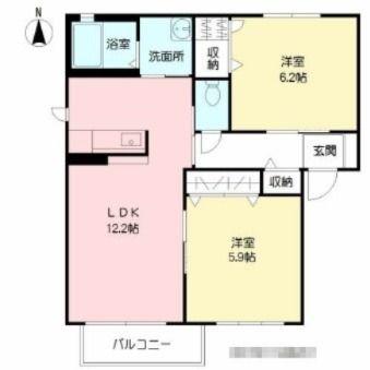 メゾン エクレール  B棟(2LDK/2階)の間取り写真