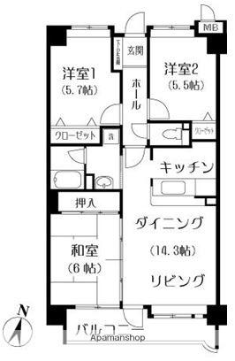 第7高島マンション(3LDK/3階)の間取り写真
