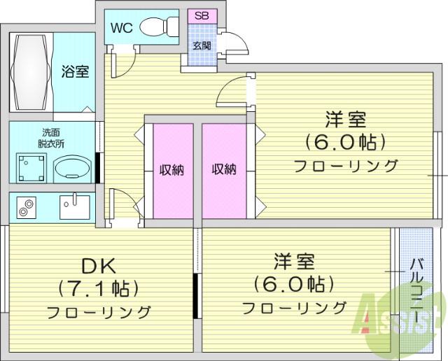 メリディアン南中山(2DK/2階)の間取り写真