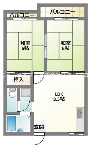 滝本ハイツC棟(2LDK/2階)の間取り写真
