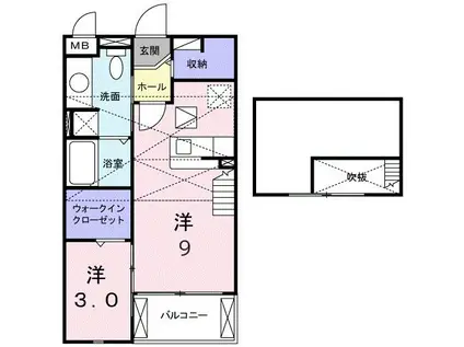 グラースB(1DK/2階)の間取り写真