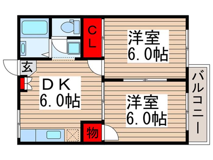 フォーブル道野辺B(2DK/1階)の間取り写真