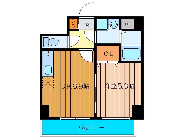 グランビア河原(1DK/5階)の間取り写真