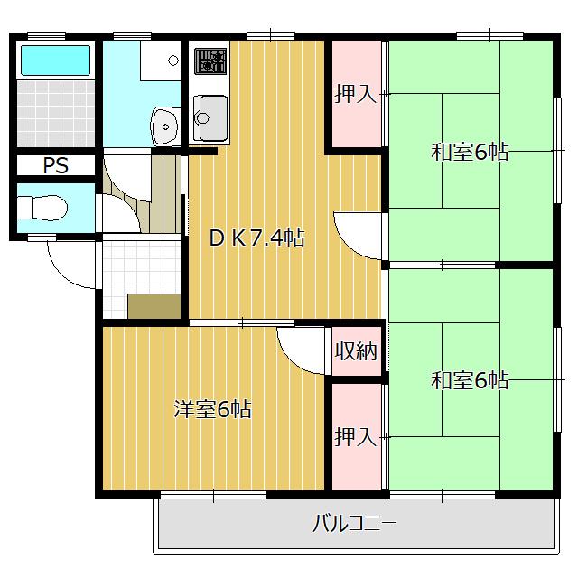 フォレスト焼津駅北II(3DK/2階)の間取り写真