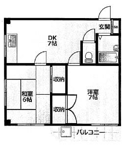 ハウスウエリントン(2DK/3階)の間取り写真