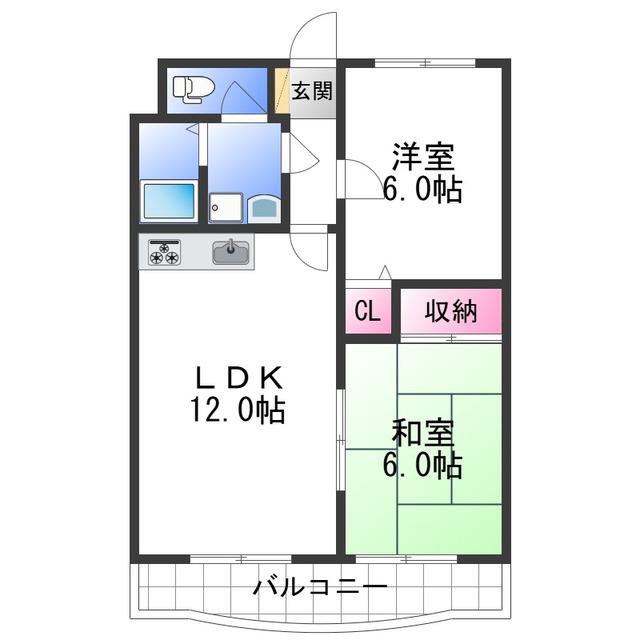 ベルハウス布施屋(2LDK/2階)の間取り写真
