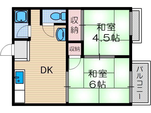 今西ハイツ(2DK/2階)の間取り写真
