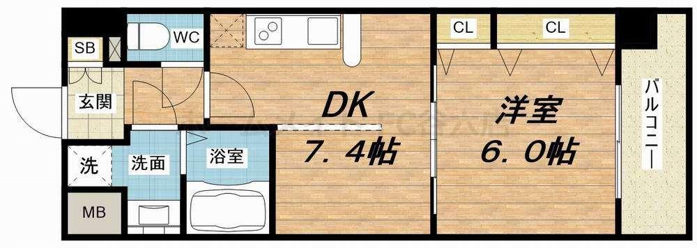 ラナップスクエア堺筋本町(1DK/13階)の間取り写真