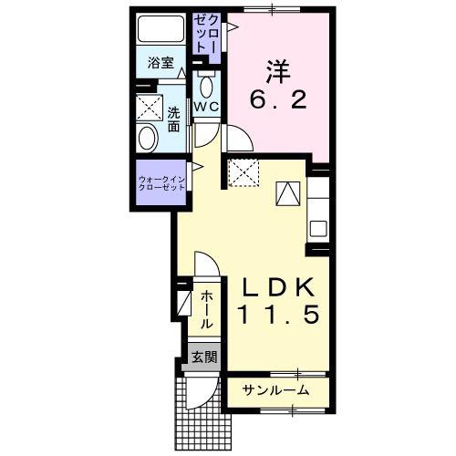 テルミアース I(1LDK/1階)の間取り写真