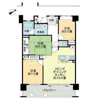 エイルマンション西池町(3LDK/4階)の間取り写真