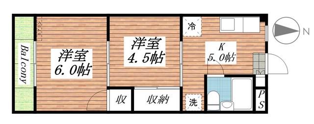 フォレストⅠ(2K/2階)の間取り写真