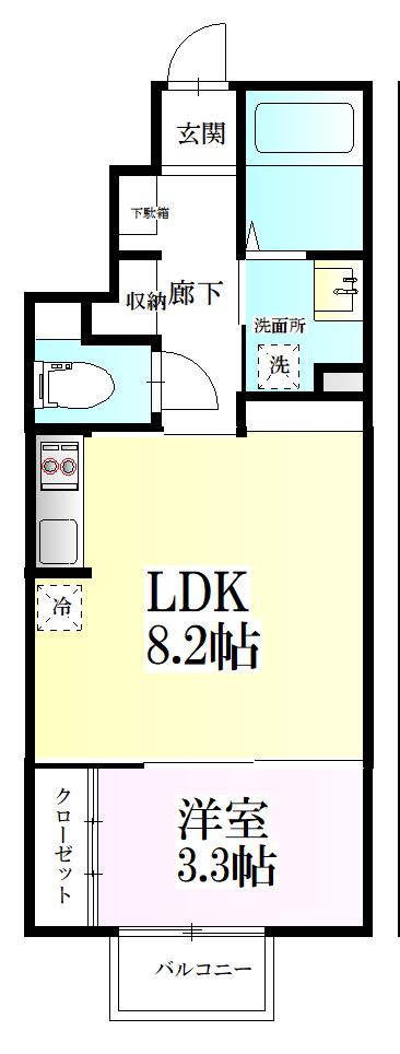 クレール八本松(1LDK/1階)の間取り写真