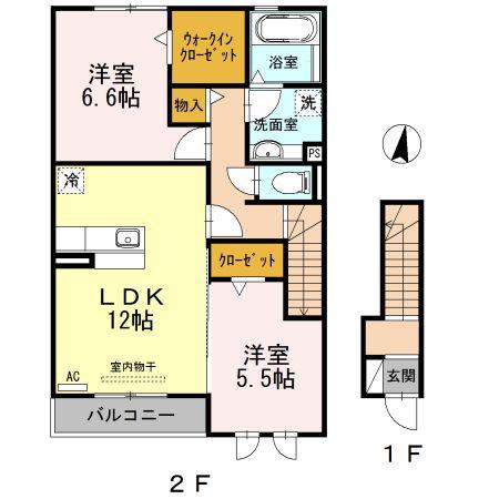 セジュール朝陽ヶ丘(2LDK/2階)の間取り写真
