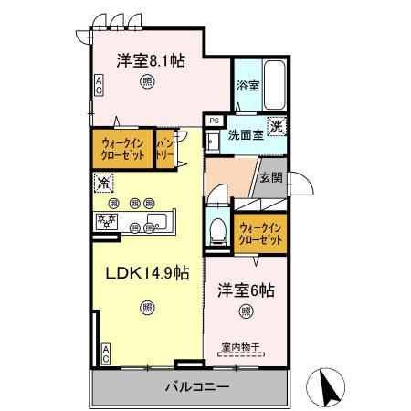 トリシア田中(2LDK/2階)の間取り写真