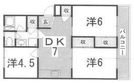 ハイツ北条口(3DK/1階)の間取り写真