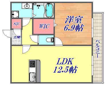 COLN KURAKUEN ウエスト(1LDK/2階)の間取り写真