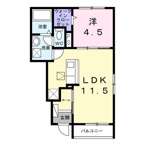 ヒカルサ江南宮後(1LDK/1階)の間取り写真