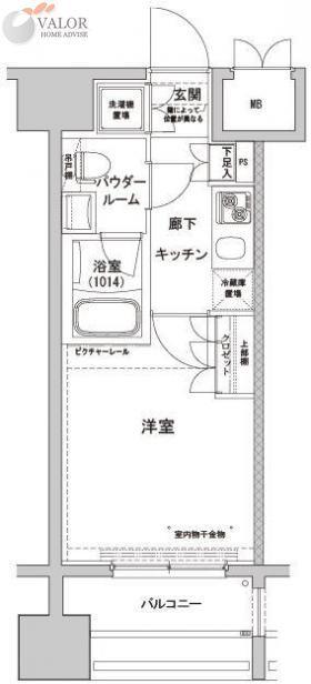 ライジングプレイス川崎(1K/11階)の間取り写真