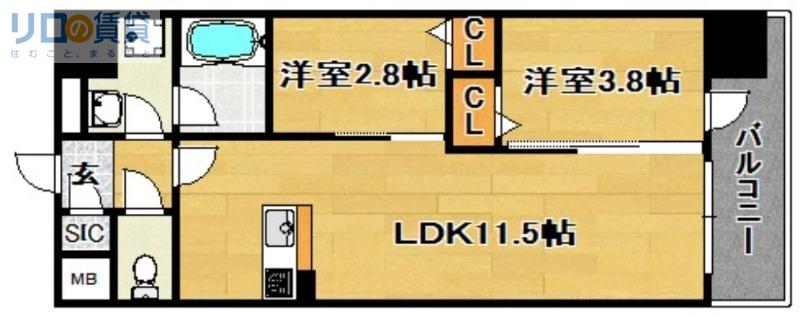 スプランディッド大阪イースト(2LDK/9階)の間取り写真