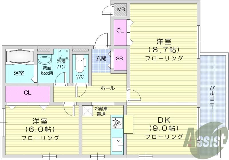 パークアベニューⅡ(2DK/2階)の間取り写真