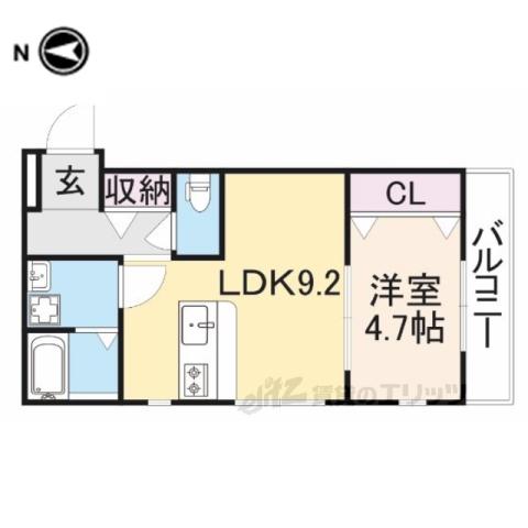 ウィズ・交野(1DK/3階)の間取り写真