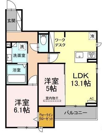 フューカスト(2LDK/2階)の間取り写真