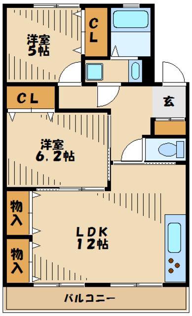 ジュネス百合ヶ丘(2LDK/1階)の間取り写真