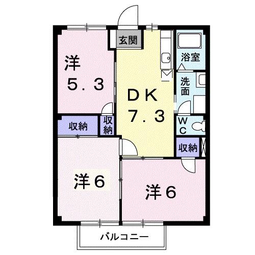 シティハイツ山田C(3DK/2階)の間取り写真