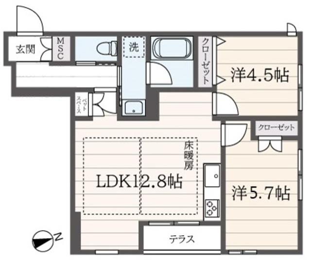 ジプソフィラ(2LDK/1階)の間取り写真