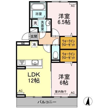キャトルセゾン南佐古(2LDK/2階)の間取り写真