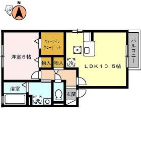 ウィルモア夷山 A棟(1LDK/2階)の間取り写真