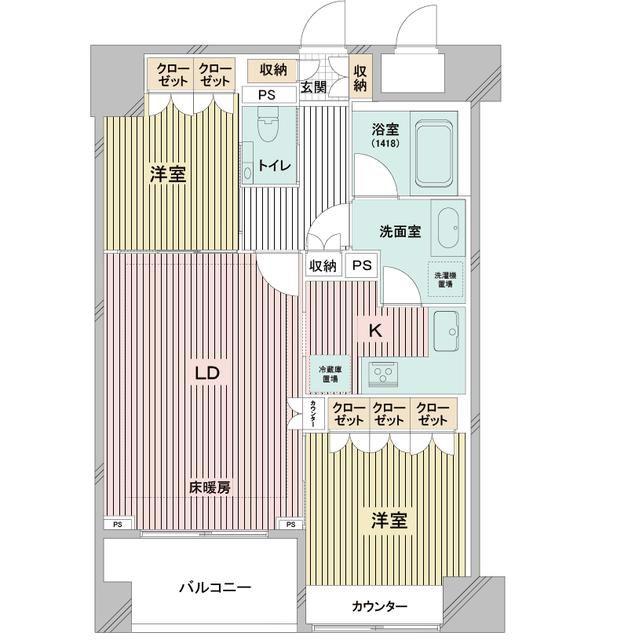 ドゥーエ日本橋(2LDK/12階)の間取り写真