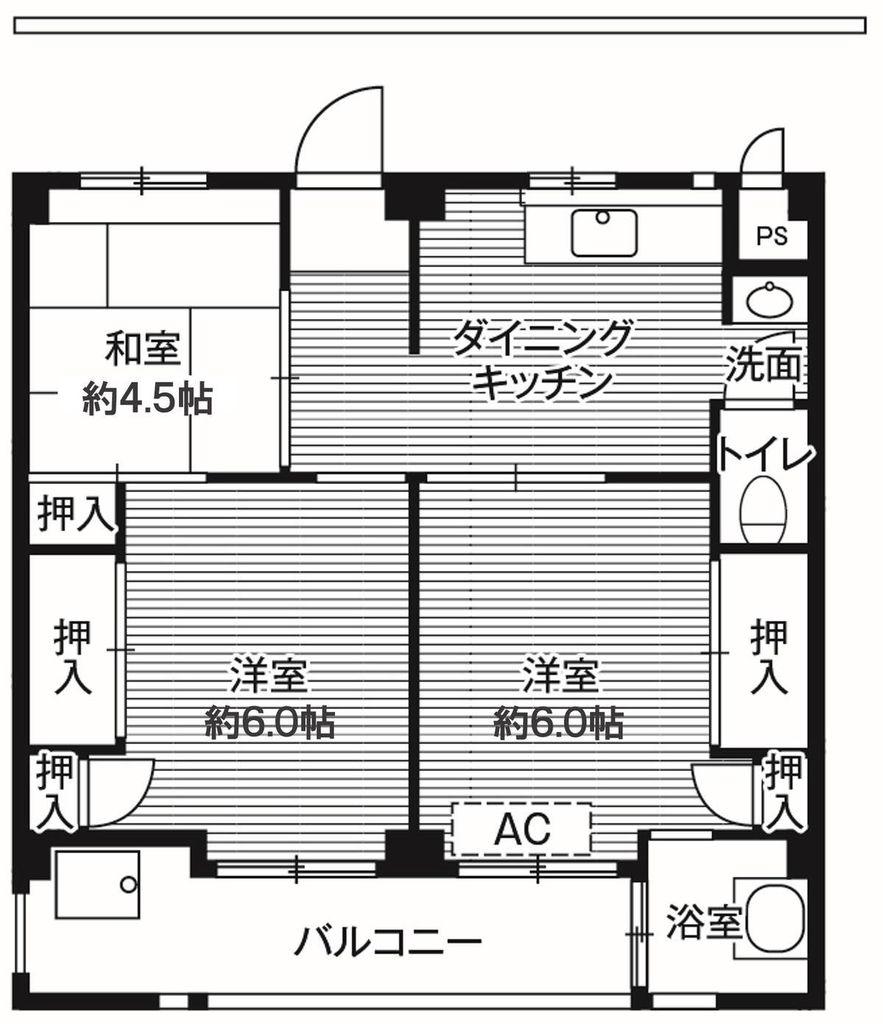 ビレッジハウス 愛生 4号棟(3DK/4階)の間取り写真