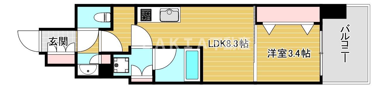 アーバネックス本町II(1LDK/11階)の間取り写真