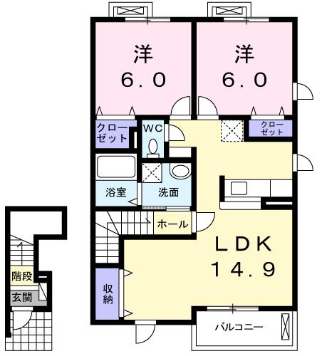 プチ・シャトーA(2LDK/2階)の間取り写真