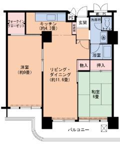 UR 武庫川19(2LDK/22階)の間取り写真