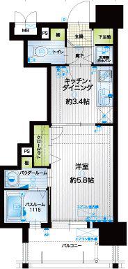 アクタス薬院アネックスII(1K/7階)の間取り写真
