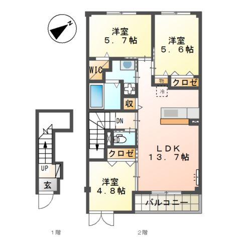 エスポワールSKII(3LDK/2階)の間取り写真