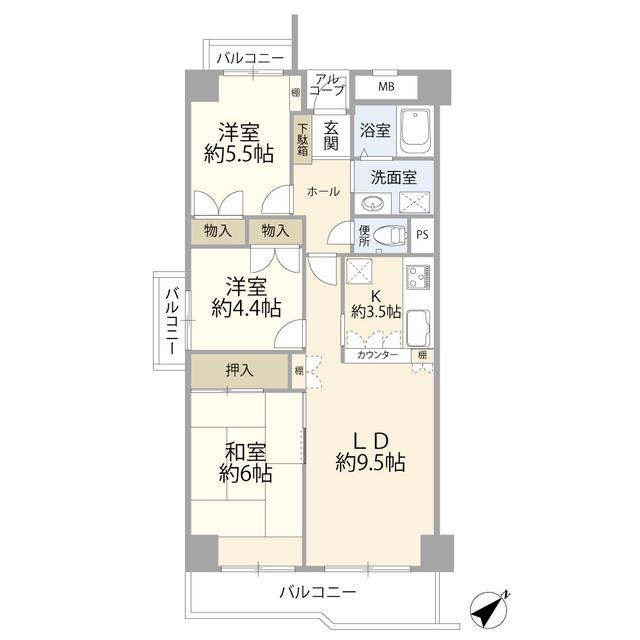 ソフィア稲毛2号棟(3LDK/7階)の間取り写真