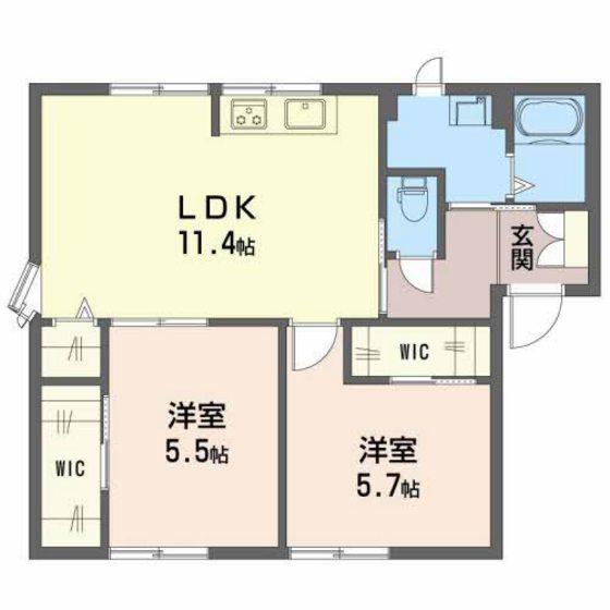 洋光シャインハウス B棟(2LDK/1階)の間取り写真