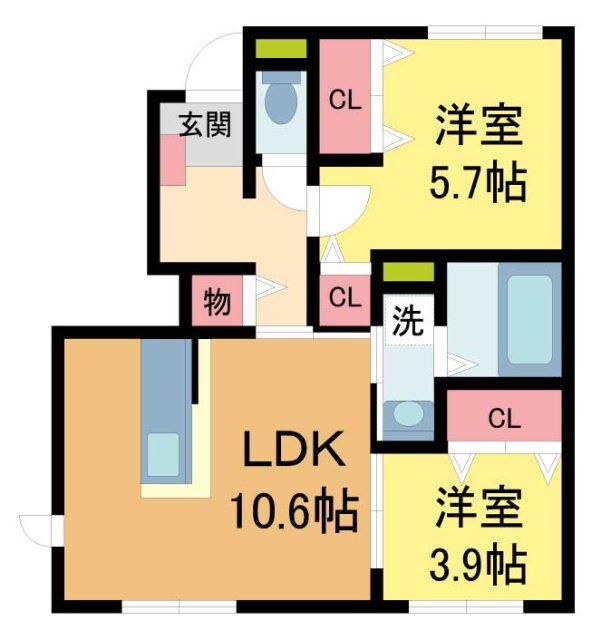 ライブリックス.2棟(2LDK/1階)の間取り写真