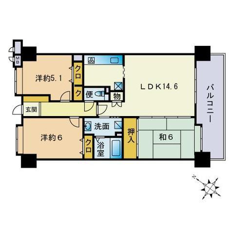 コモダス天神(3LDK/13階)の間取り写真
