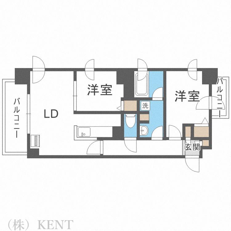 ヴォーネン円山裏参道(2LDK/6階)の間取り写真