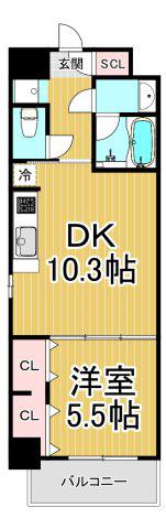 LA DOUCEUR西宮北口(1LDK/3階)の間取り写真