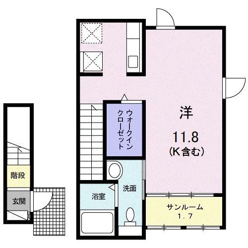 アルカンシェル・ミニョン(ワンルーム/2階)の間取り写真